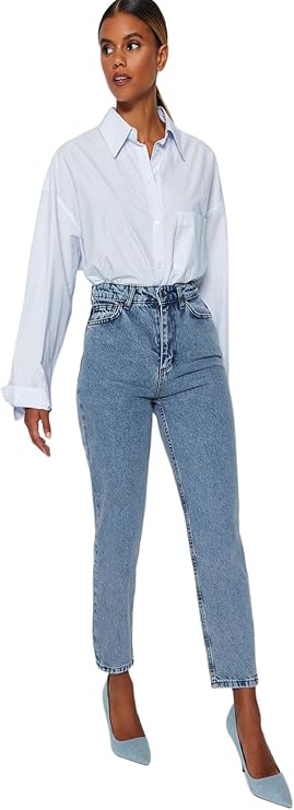 Women's Jeans Straight Mama High Waist Jeans